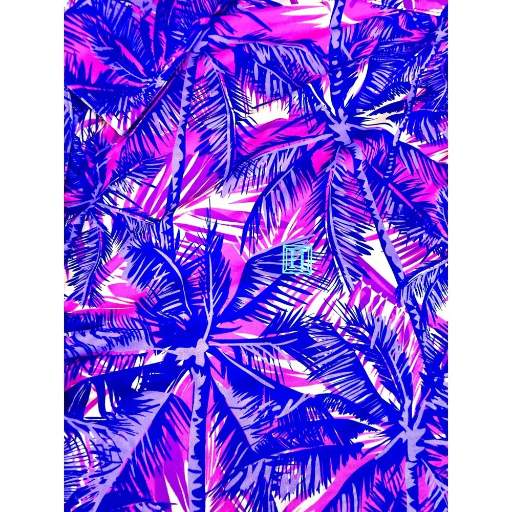 Hreski Polo Shirt Mens XXL Pink Purple Palm Tree Tropical Performance Golf Top